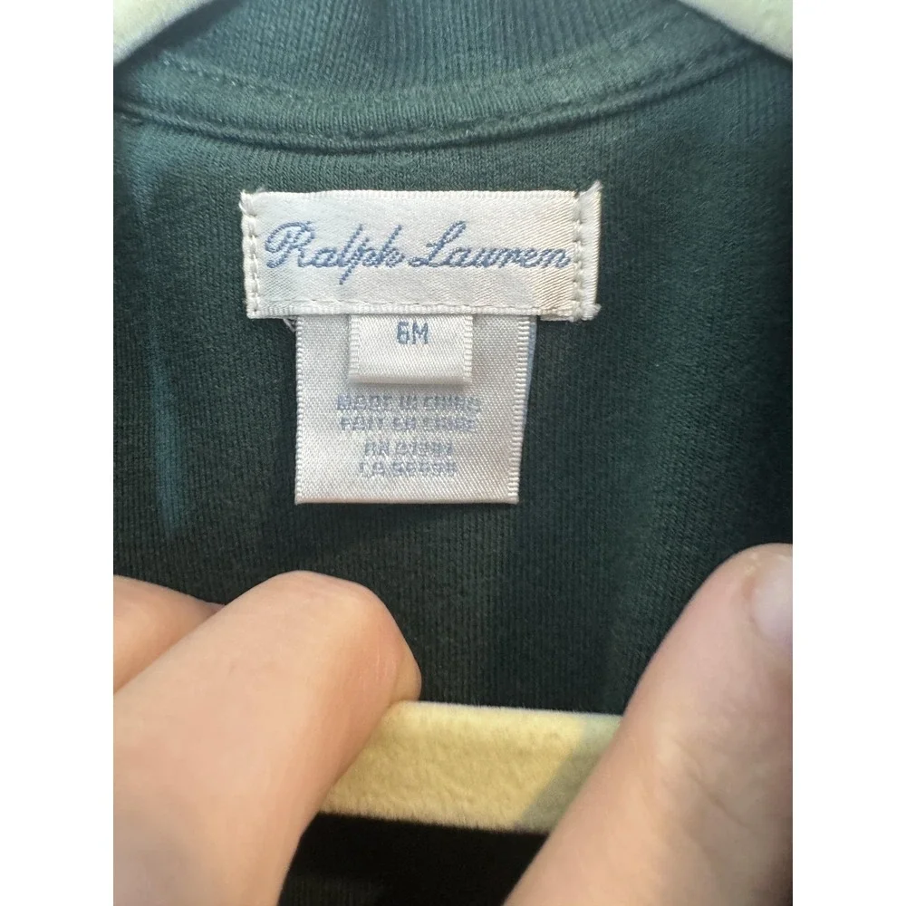 Ralph Lauren Footed Coverall Baby Boys 3-6 Months Green Velour Polo Collar Snap